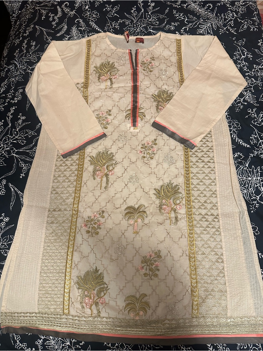 Embroidered Beige Kurta with Gold Accents